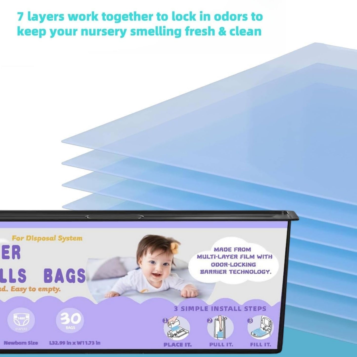 Diaper Easy Roll Refill Bags, Diaper Pail Refills, Holds Up to 7000 Newborn Diapers, Superior Odor Control, Compatible with Genie Easy Roll, 5 Packs Signature & Platinum Pails