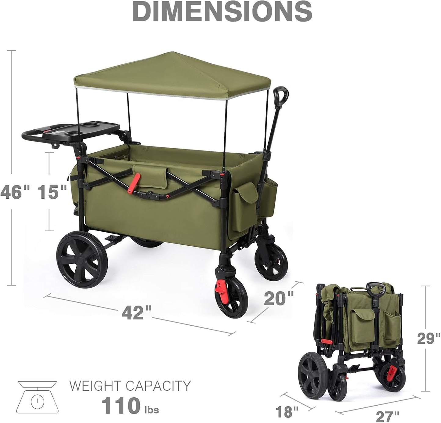 EVER ADVANCED Wagon Stroller for 2 Kids, Compact One-Step Fold Stroller Wagon with Adjustable Push/Pull Handles, Folding Wagon for Travel, Park & Beach, Includes Removable UV Canopy, Blue