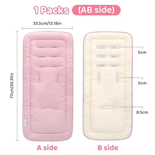 Baby Stroller Cushion,Infant Car Seat Insert-Reversible Universal Breathable and Soft Newborn seat Liner for Stroller,100% Cotton Seat Pad Liner for Newborns-34x78cm,1 Pack(Beige+Pink)