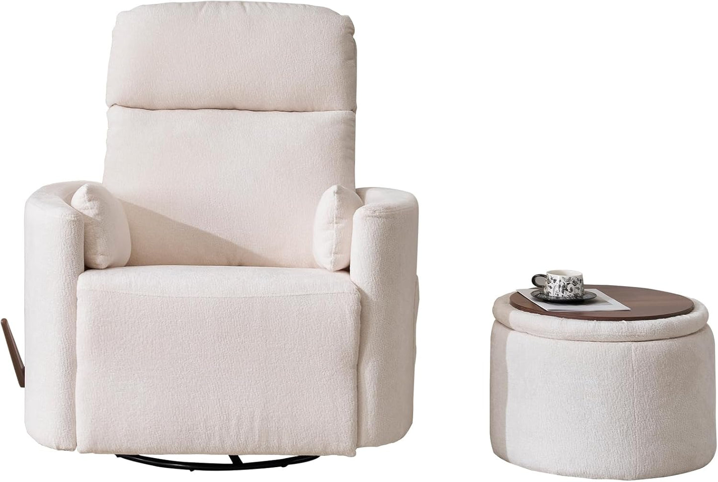 Oversized Swivel Recliner Chair with Massage and Heat, Rocking Chair Nursery with Adjustable Headrest, Rocking Chair Nursery Glider Chairs with 2 Pillows, Glider Rocker Recliner, White