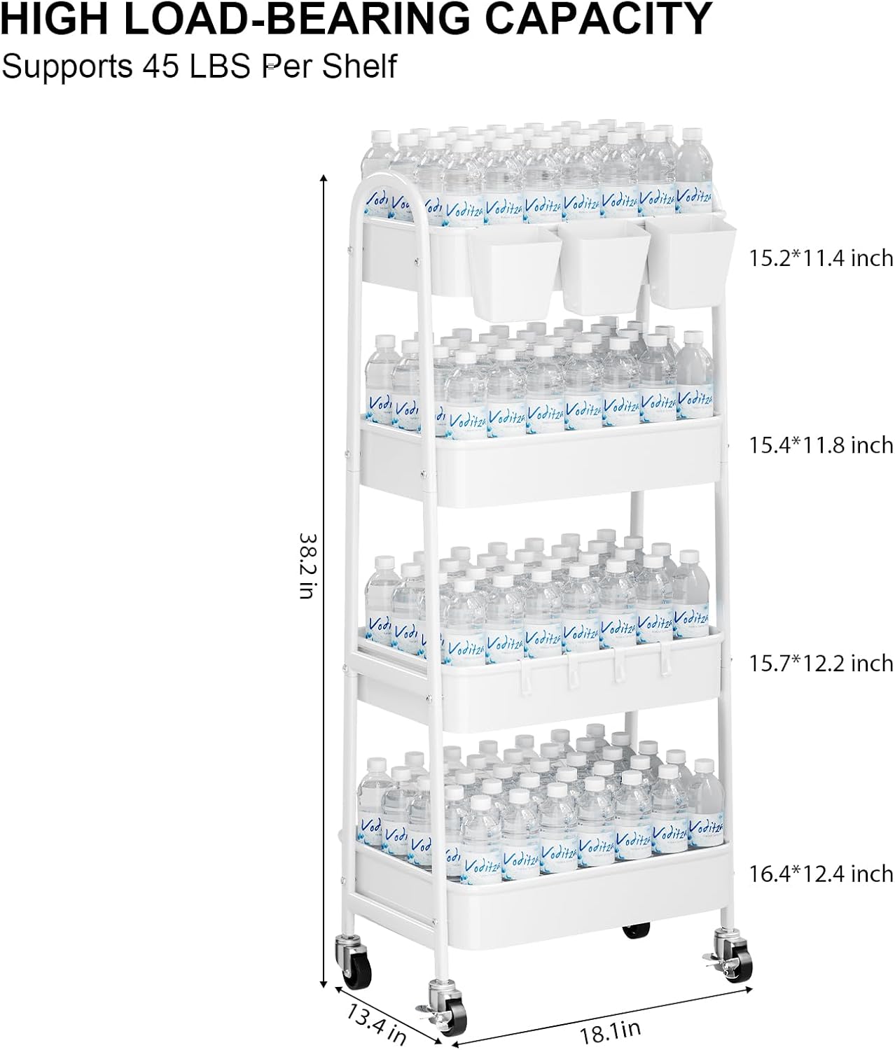 3 Tier Heavy Duty White Metal Rolling Cart with Lockable Wheels, Three Tier Roller Book Snack Cart, Utility Storage Organizer Carts for Kitchen, Bathroom, Garage, Baby Diaper, Craft, Art, Teacher