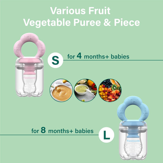 Baby Fruit Food Feeder Breastmilk Popsicle Molds with Freezer Tray, Tenmonth Silicone Baby Feeder for Safe Infant Self Feeding 2 Pack, BPA Free