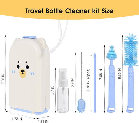Travel Baby Bottle Cleaner Kit,7-in-1 Baby Bottle Brush Set for Travel and Home, All-in-One Baby Bottle Washing Kit: Integrated Cleaning & Drying System for Bottles and Breast Pump Parts (Green)