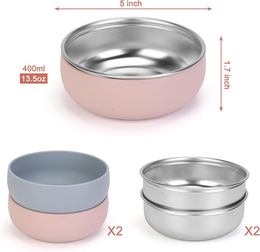 ShineMe Stainless Steel Bowls, 6 pack Snack Containers with Removable Colorful Silicone Sleeves, Unbreakable Kids Bowls for Icecream, Soup, Cereal, Yogurt...