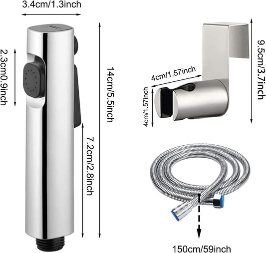 Bidet Hand Held Shower Set Dual Jet Mode Nozzle ABS Plastic Baby Cloth Diaper Spray Set with Faucet Dispenser Spring Hose Wall Mount Bracket