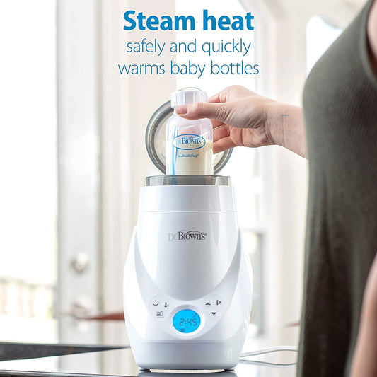 Dr. Brown’s Deluxe Baby Bottle Warmer and Sterilizer For Bottles and Baby Food Jars with Anti-Colic Options+ Baby Bottles 4 oz Level 1 Slow Flow Nipple, 4 Pack, 0m+ and Bottle Cleaning Brush Set, Pink