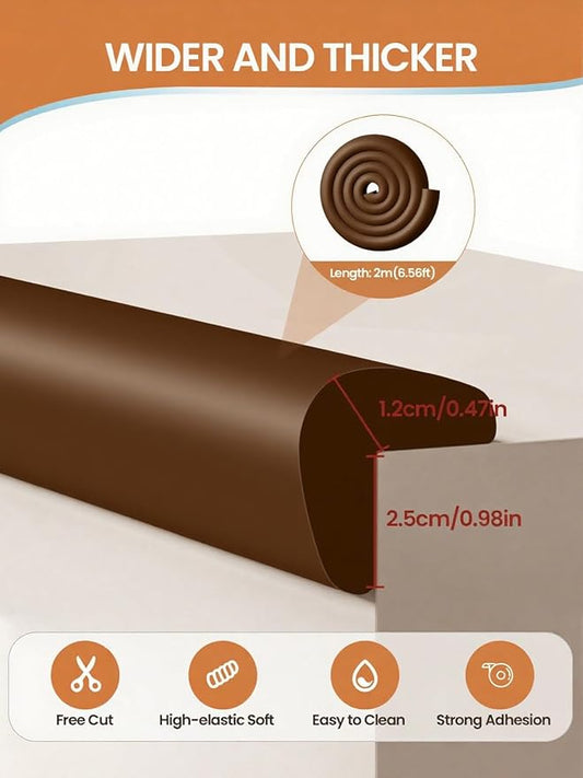 Baby Proof Edge Corner Protector, 6.56FT 0.47''Th L-Shape Furniture Corner & Edge Safety Bumper with 6 Corners, Pre-Taped, Soft NBR Rubber Foam Desk Edge Cushion Wall Corner Protector (Coffee)
