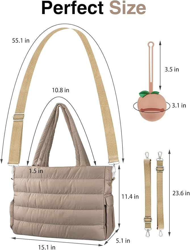 KUBYA Diaper Bag Tote, Puffer Diaper Tote Bags for Women Lightweight Travel Work Hospital Baby Bag Crossbody Mommy Bag