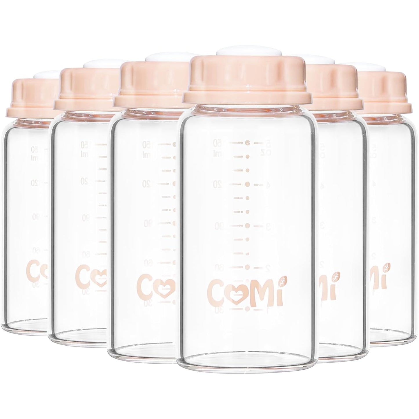COMI Natural Glass Baby Bottle,Breastmilk Storage Bottle for Fridge,Breast Milk Container,Breast Pump Bottle Compatible with Medela Breast Pump,BPA Free,2PCS (5oz,2 Gray Lids)