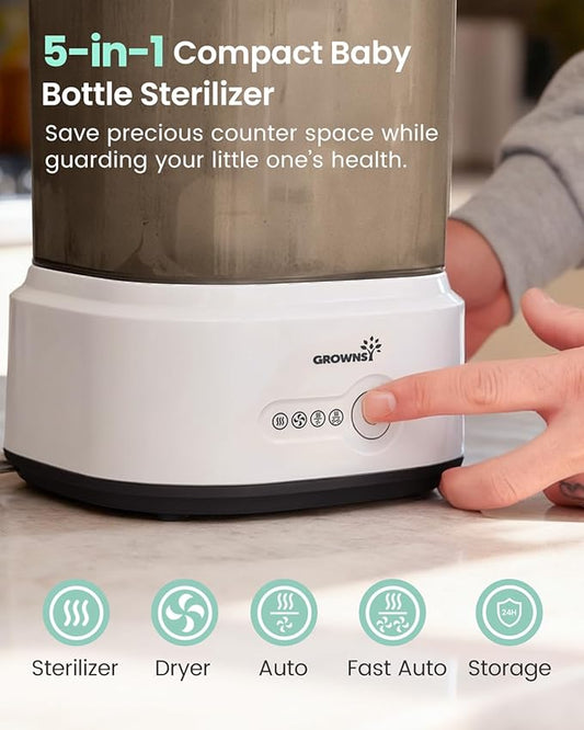 Bottle Sterilizer and Dryer, Compact Electric Steam Baby Bottle Sterilizer (Esterilizador de Biberones), Bottle Sanitizer for Baby Bottles, Pacifiers, Pump Parts Black