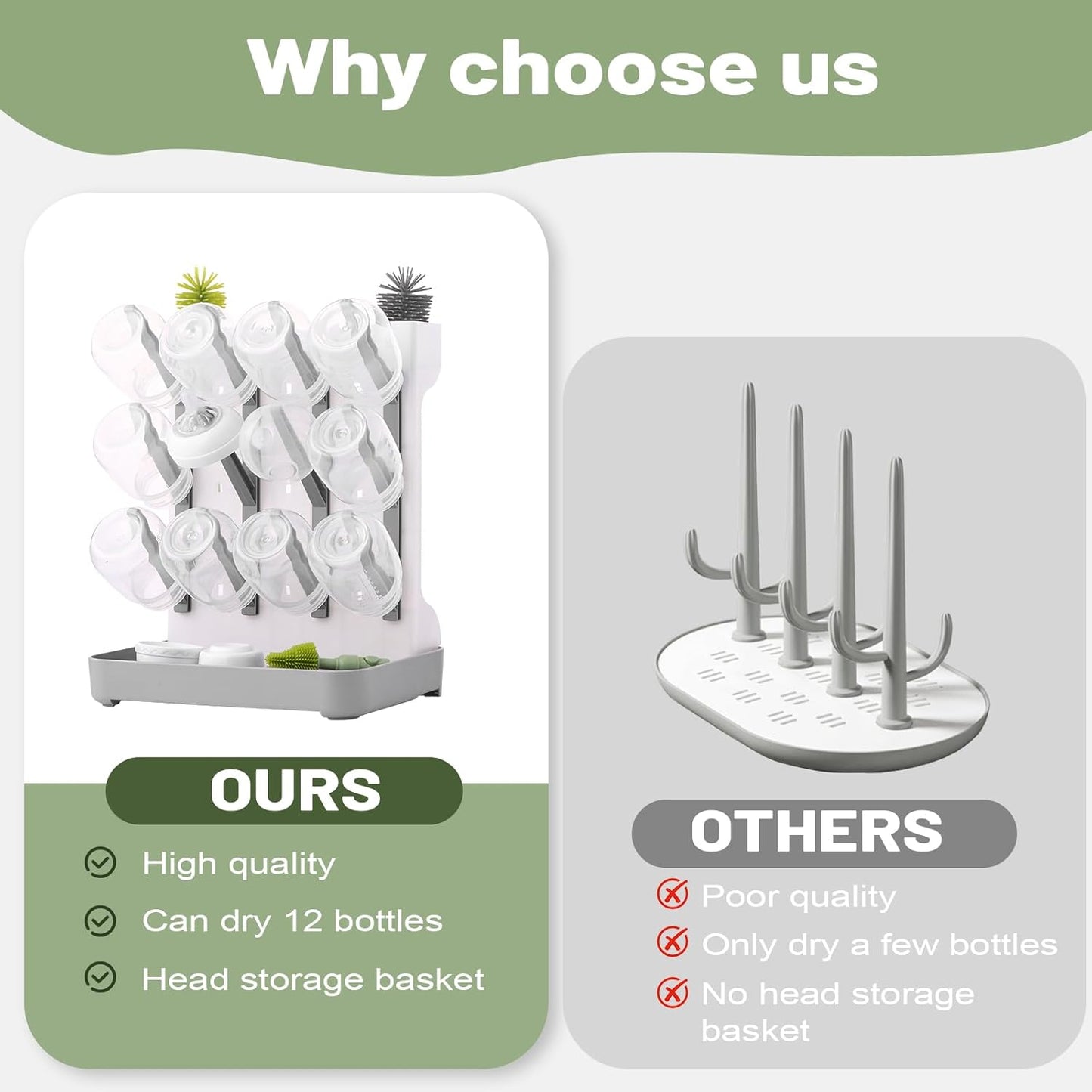 Hranio Baby Bottle Drying Rack Baby Bottle Organizer Drying Rack Space Saving Foldable Dish Can Dry Up to 12 Bottles Large Vertical for Infant Accessories & Pump Parts (Gray)