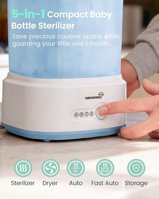 Bottle Sterilizer and Dryer, Compact Electric Steam Baby Bottle Sterilizer (Esterilizador de Biberones), Bottle Sanitizer for Baby Bottles, Pacifiers, Pump Parts Blue