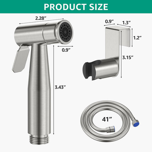 Handheld Bidet Sprayer for Toilet Brushed Nickel with Leakproof Hose,Stainless Steel Cloth Diaper Sprayer,Adjustable Water Pressure,Dual Mode Wall/Toilet Mount Jet Spray for Baby Feminine Senior Wash