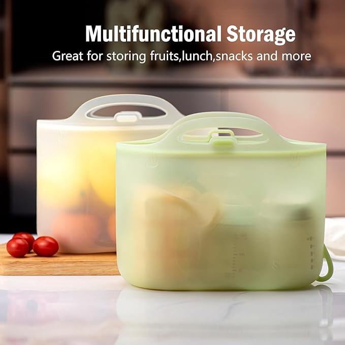 Silicone Travel Bottle Sterilizer Bags | 2000ml Microwave Steam Sterilizer Bags for Baby Bottles, Breast Pump & Pacifiers, Reusable Steam Sterilizing Bags for Travel and Home Use(Clear Green)