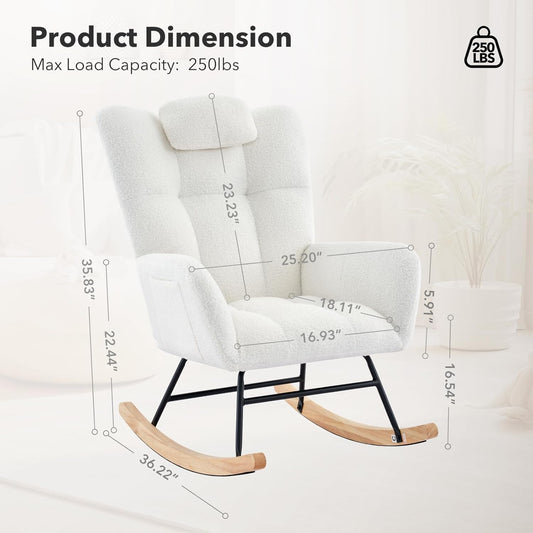Garvee Teddy Fleece Nursery Rocking Chair,Upholstered Baby Glider Rocker with Soft Seat and High Backrest,Modern 300 Lbs Weight Capacity Accent Recliner for Living Room, Bedroom