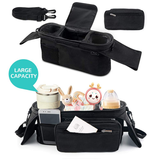 Mestron Universal Stroller Organizer Bag with Insulated Cup Holder- Detachable Zippered Bag & Adjustable Strap, Fits for All Baby Stroller Models like Uppababy, Baby Jogger, Britax, Bugaboo