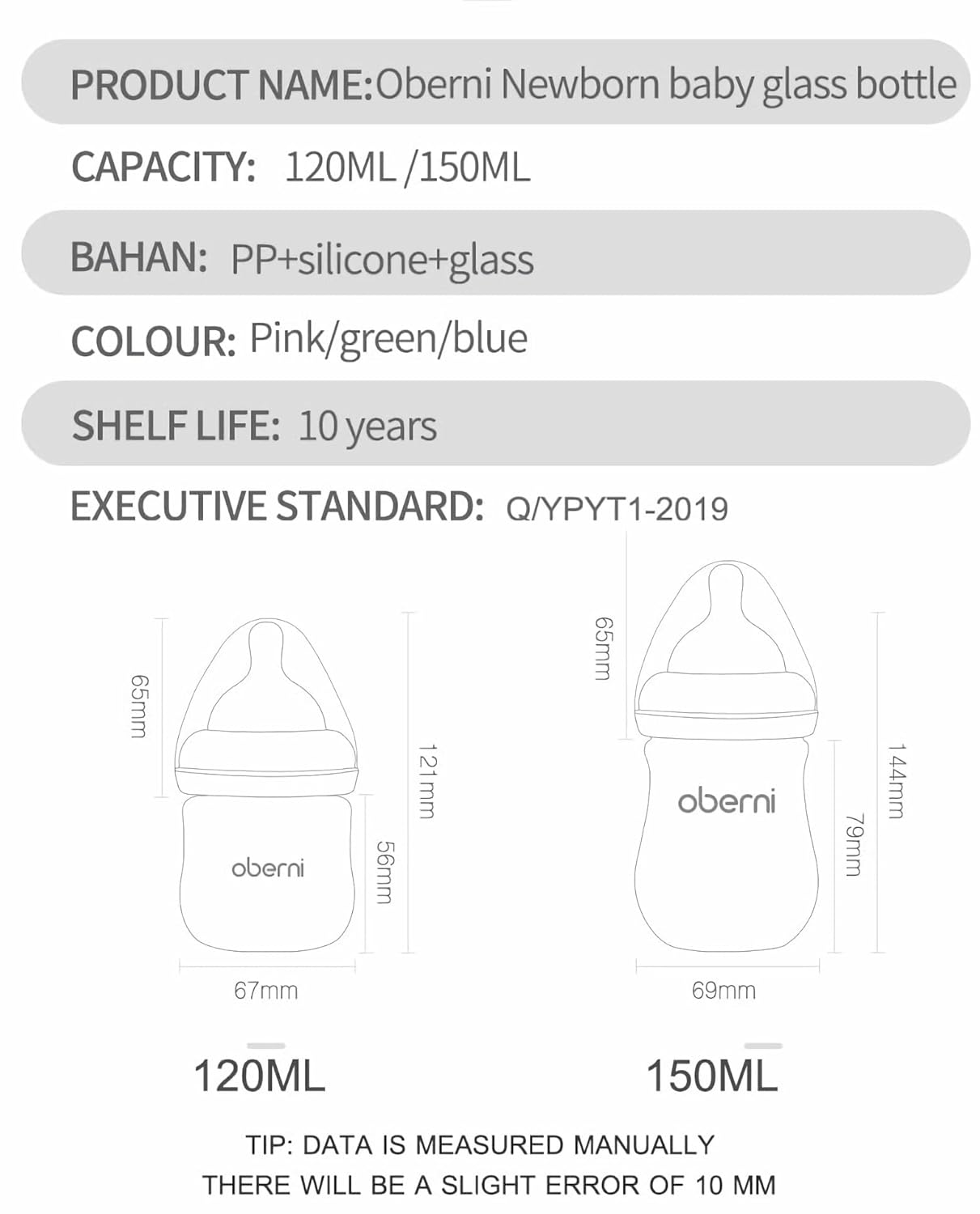 Glass Baby Bottles, Anti Colic Breastfeeding Bottle with Natural Response Nipple for Newborn Preemie 0+ Month, BPA Free, Wide Neck, Blue/3Pack/5oz