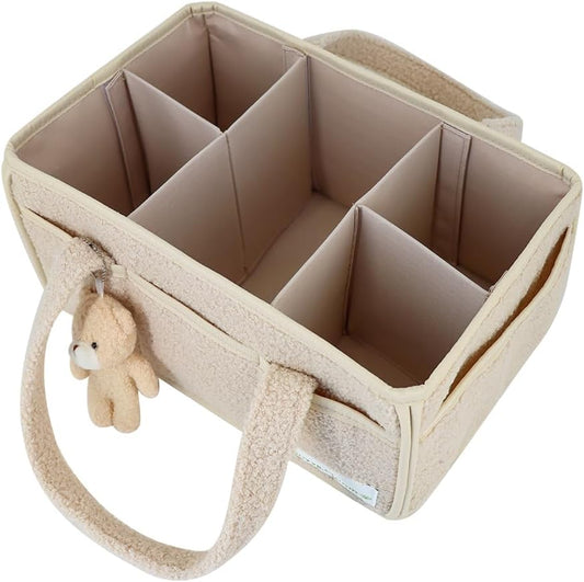 Buzz&Bloom Baby Teddy Diaper Caddy Organizer, Stylish Storage Basket for Newborn Essentials and Diaper Station, Gift for Baby Shower and Registry Must-Have (Beige)