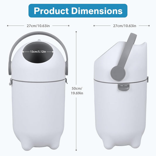 Diaper Pail Odor Control Bin, Large Capacity Diaper Disposal Container, Plastic 15L Holds 16 Diapers Airtight Lid, with Odor Blocking Baffle for Home Nursery Room Living Room White