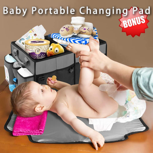 Collapsible Trunk Organizer & Diaper Changing Station, Baby Diaper Caddy Organizer with Movable Dividers, Easy-to-Reach for Back Seat Travel Car Organizer, Waterproof Car Trunk Organizer Groceries