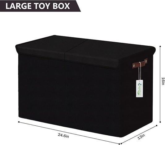 Bagnizer Large Toy Storage Box with Lids, Collapsible Sturdy Baby Storage Organizer Chest Bin Basket for Kids, Boys, Girls, Playroom, Nursery, Bedroom, Closet 25"x13"x16" (Black)