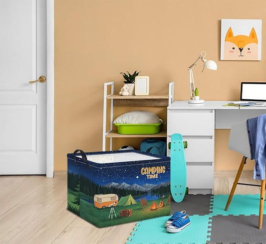 Rectangle Storage Basket with Handles,Collapsible Storage Bin,Books Box,Gift Basket(Camping)