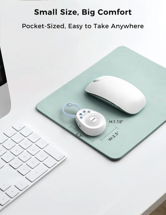 FOXFINE Portable Sound Machine, Travel White Noise Machine with 30 Soothing Sounds, Timer & Memory for Sleeping, Baby, Adults, White