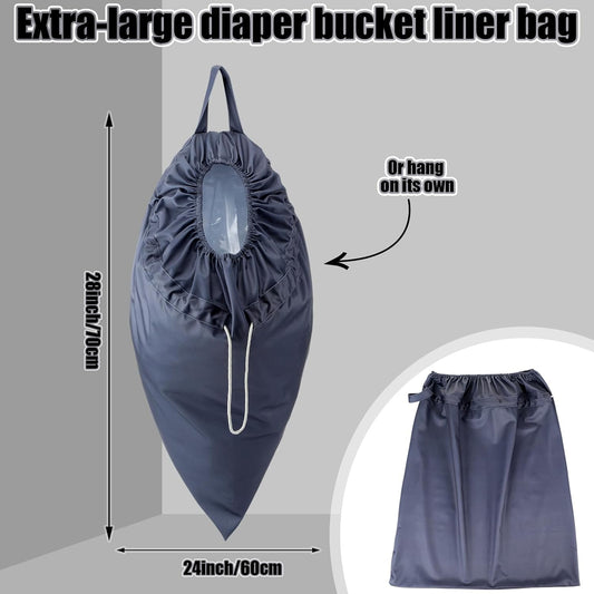 Tegeme 2 Pack Reusable Cloth Diaper Pail Liner Bags, Hangable Pail Liner with Strap, Reusable Laundry Bag Waterproof Pouch for Cloth Diaper, Laundry and Garbage, Grey & White