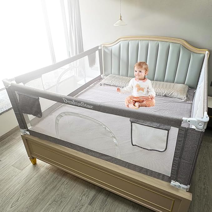 Bed Rail for Toddlers and Kids, 53" Adjustable Safety Bed Guard with 28 Height Gears,Universal Bedside Rail Fit Twin/Full/Queen/King/Cal King Mattresses