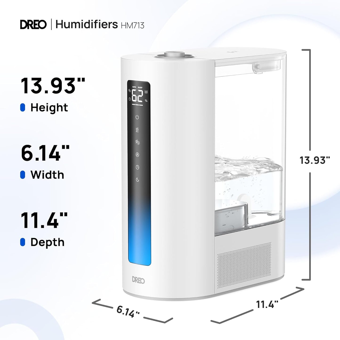 DREO 6L Humidifiers for Bedroom, Smart Warm & Cool Mist for Large Room, 60Hr Quiet Runtime for Baby, Plant, Humidity Sensor, Indicator Light, 12H Timer, Google/Alexa, HM713S