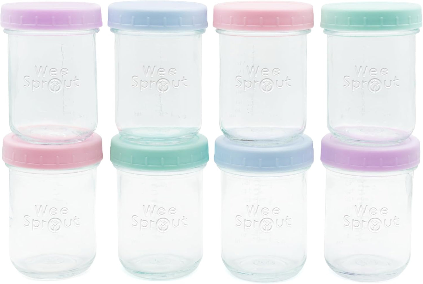 WeeSprout Glass Baby Food Storage Jars w/Lids (4 oz, 12 Pack Set) Snack, Puree, Reusable Small Containers, Breast Milk, Fridge or Freezer, Microwave & Dishwasher Safe, Essential Must Have for Infants