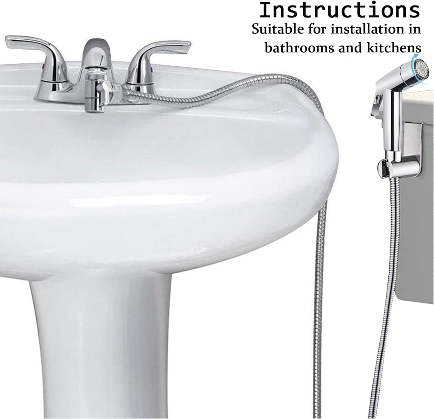 Handheld Bidet Sprayer Toilet Bathroom Douche Cloth Washing Diaper Cleaning Shower Head with with 2 Way Shower Diverter, 59in Hose and Hand Shower Holder