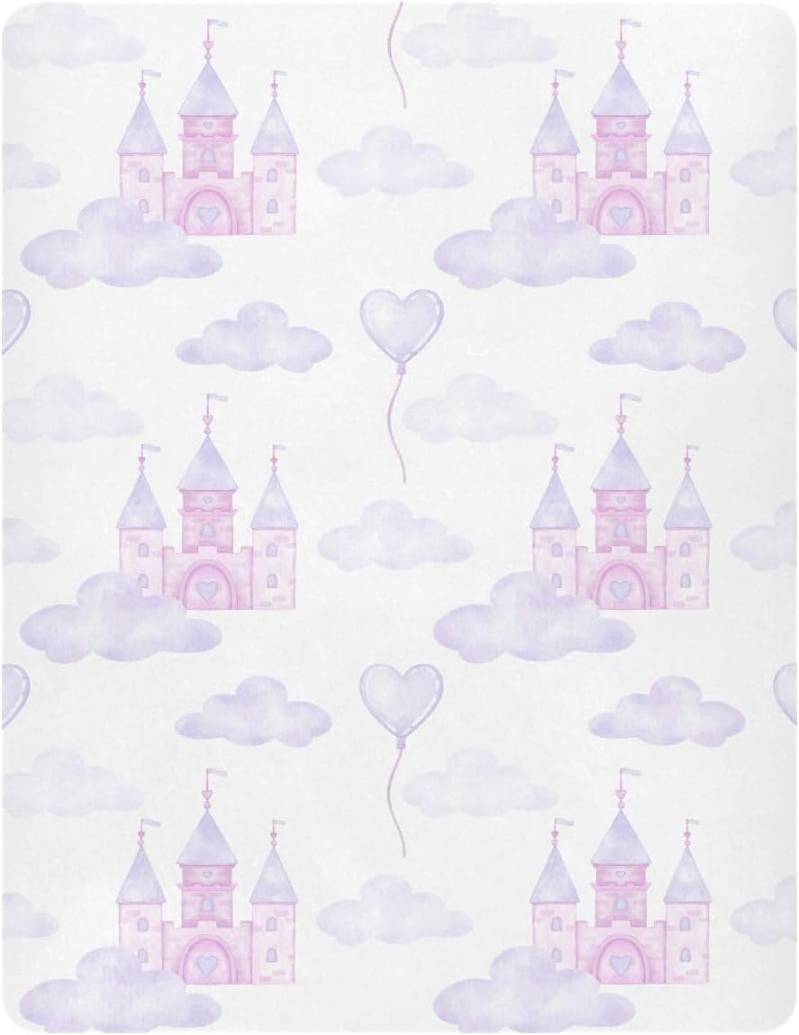 Fitted Crib Sheets White Bears with Clouds Stretchy Portable Playard Sheets for Baby Toddler, Breathable Soft Mini Crib Mattress 39 x 27 in for Boys and Girls