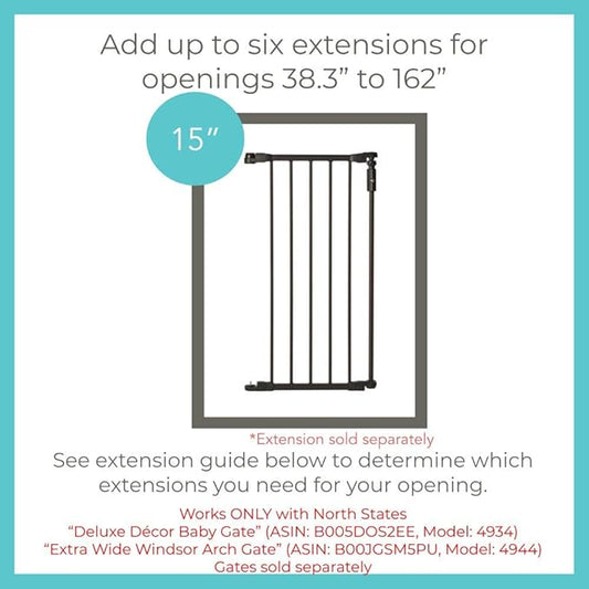 Toddleroo by North States - 6-Bar Extension for Deluxe Décor Gate: 15 Inch Baby Gate Extension - Add Up to 6 Extenders - Matte Bronze