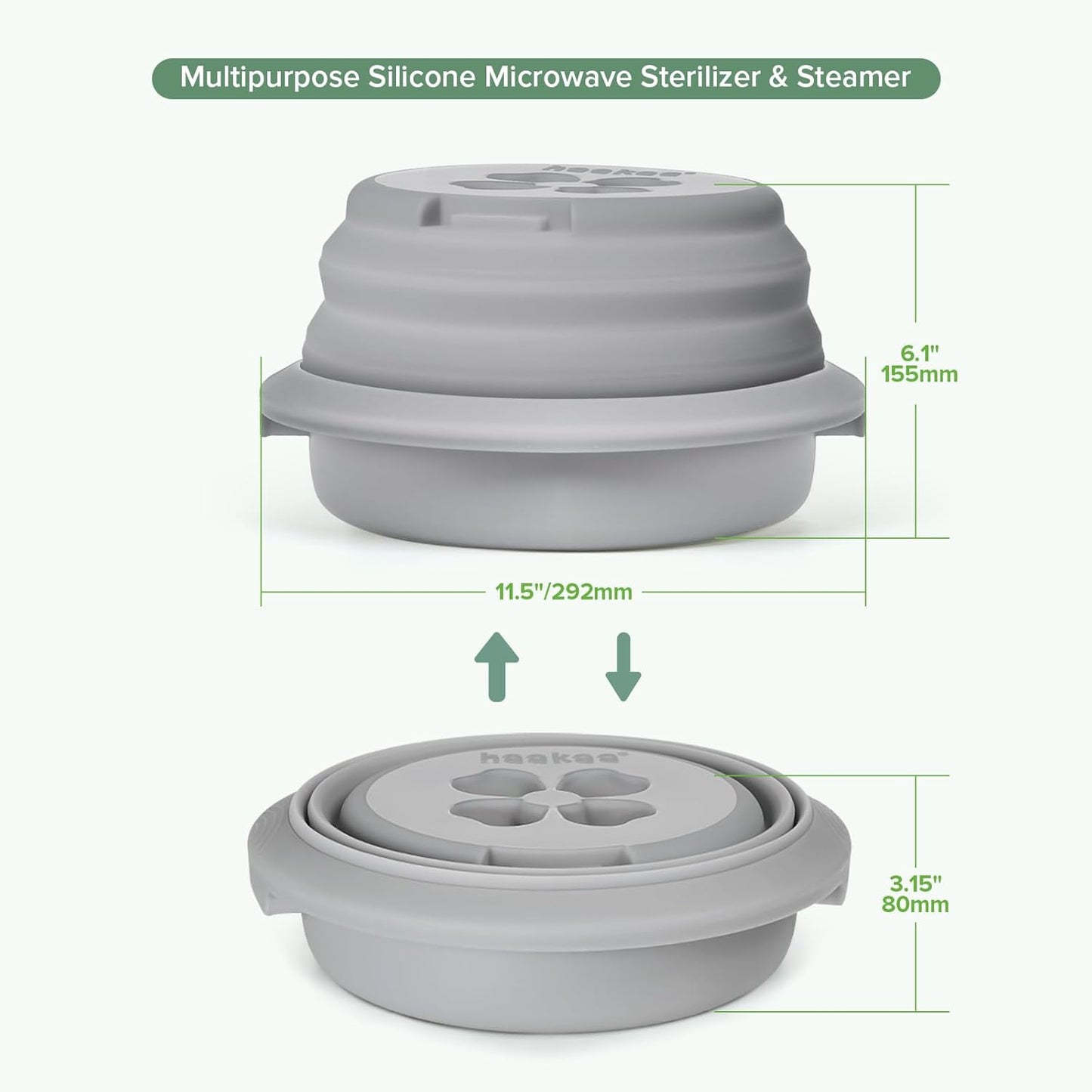 Haakaa Multipurpose Silicone Microwave Bottle Sterilizer & Steamer – Reusable Collapsible Microwave Sterilizer for Baby Bottles,Breast Pump Parts & Pacifiers and Accessories,Great for Home &Travel