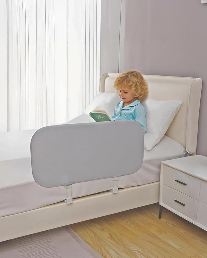 Grelife 33" Portable Travel Bed Rail for Toddlers (Compact), Fast Install, Adjustable Height, Tall Toddler Bed Rails for Crib, Single, Twin Bed, Foldable Baby Bed Rail Guard for Box, Flat Bed