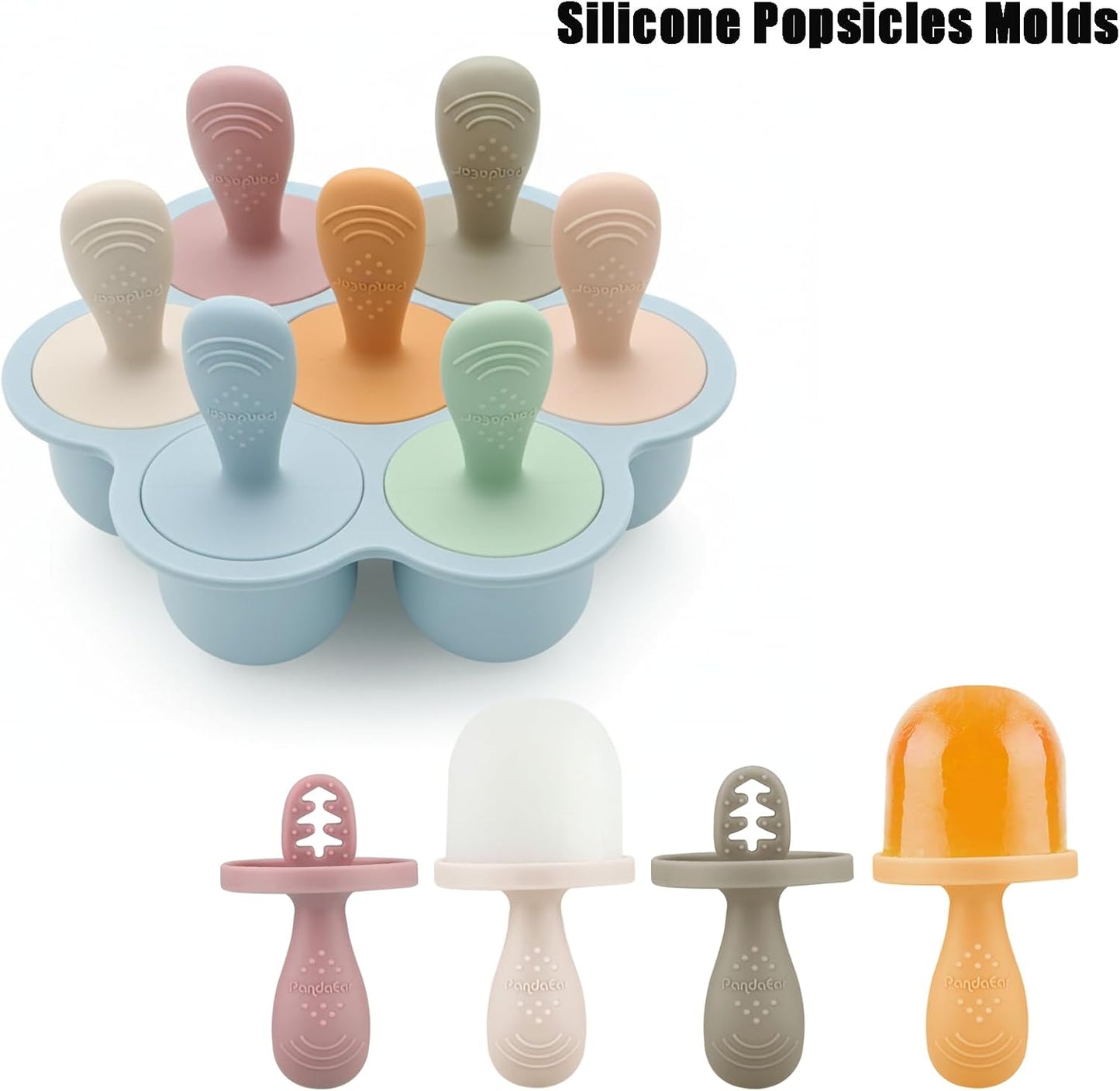 PandaEar Silicone Popsicle Molds for Toddlers, Mini Breastmilk & Fruit Juice Freezer Mold with Sticks, 7-Cavity Baby Ice Pop Maker, BPA Free & Easy to Clean