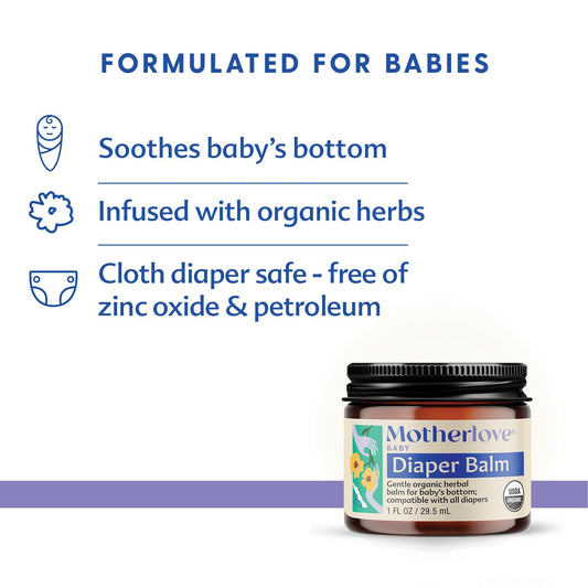 Motherlove Diaper Balm (2 oz) Organic Herbal Diaper Rash Cream—Cloth diaper Safe, Zinc Oxide- & Petroleum-Free
