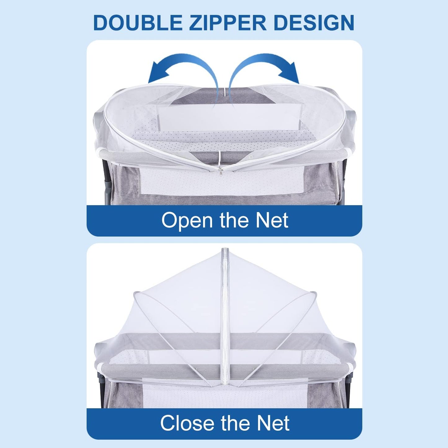 Bassinet Cover Mosquito Net for Babies to Keep Insects/Bugs/Cats Out, Toddler Bassinet/Bedside Sleeper/Crib Net with Two-Way Zippers & Storage Bag, Breathable Mesh Holes, White