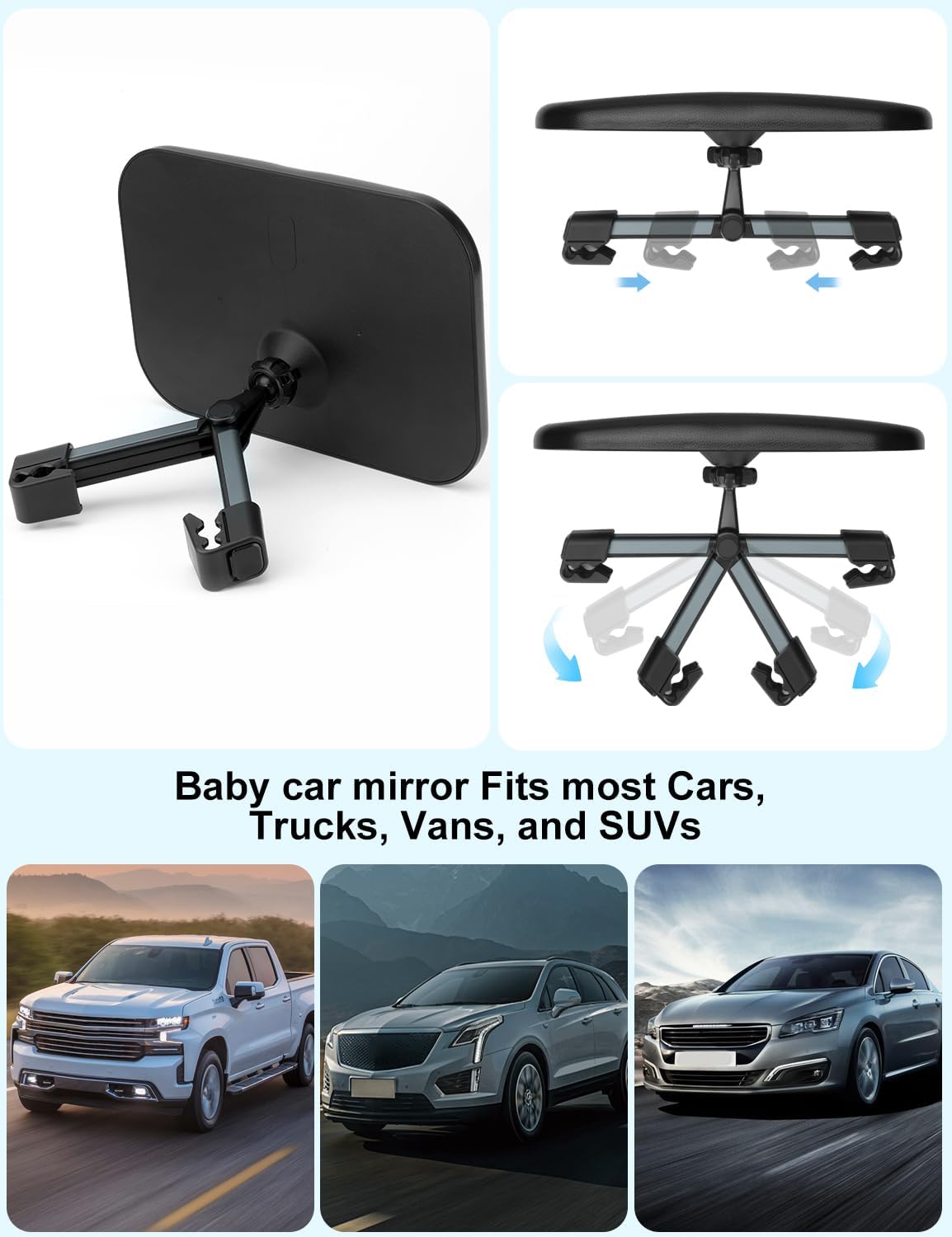 Kairiyard Baby Car Mirror, Hook Clip Car Back Seat Mirror for Baby Rear Facing, Clear Wide View Stable Safety Shatterproof 360° Rotation, Easily Observe the Baby