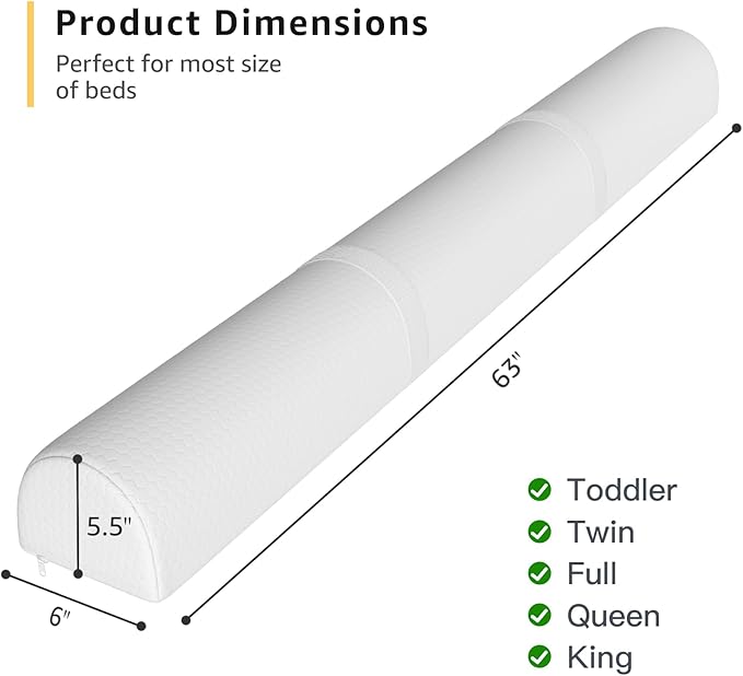 YENING 63" Extra Long Bed Bumpers for Toddlers Baby Foam Bed Guard Rail for Kids Bed Toddler Bed Bumper for Twin Full Queen King Size Bed, 1-Pack