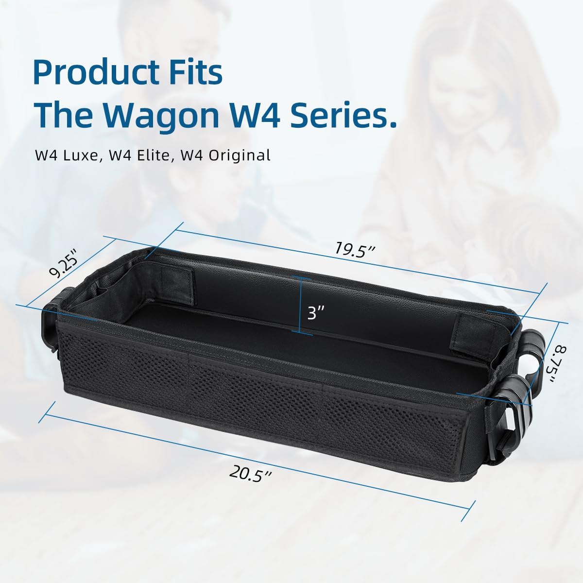 Stroller Snack Tray Compatible with Wonderfold Wagon - Upgraded with Extra Thick Base, Waterproof Faux Leather Sides & Side Mesh Pockets for Added Durability (W2 Series Thickened)