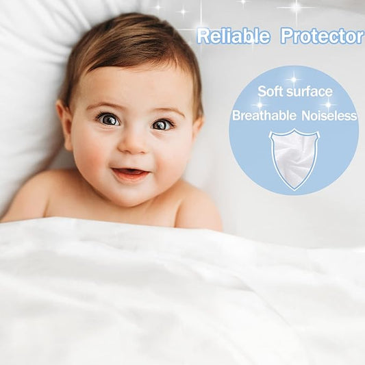 Queen Waterproof Mattress Protector - Noiseless, Breathable, Machine Washable Fitted Mattress Cover with Deep Pocket up to 5”-21”(White)