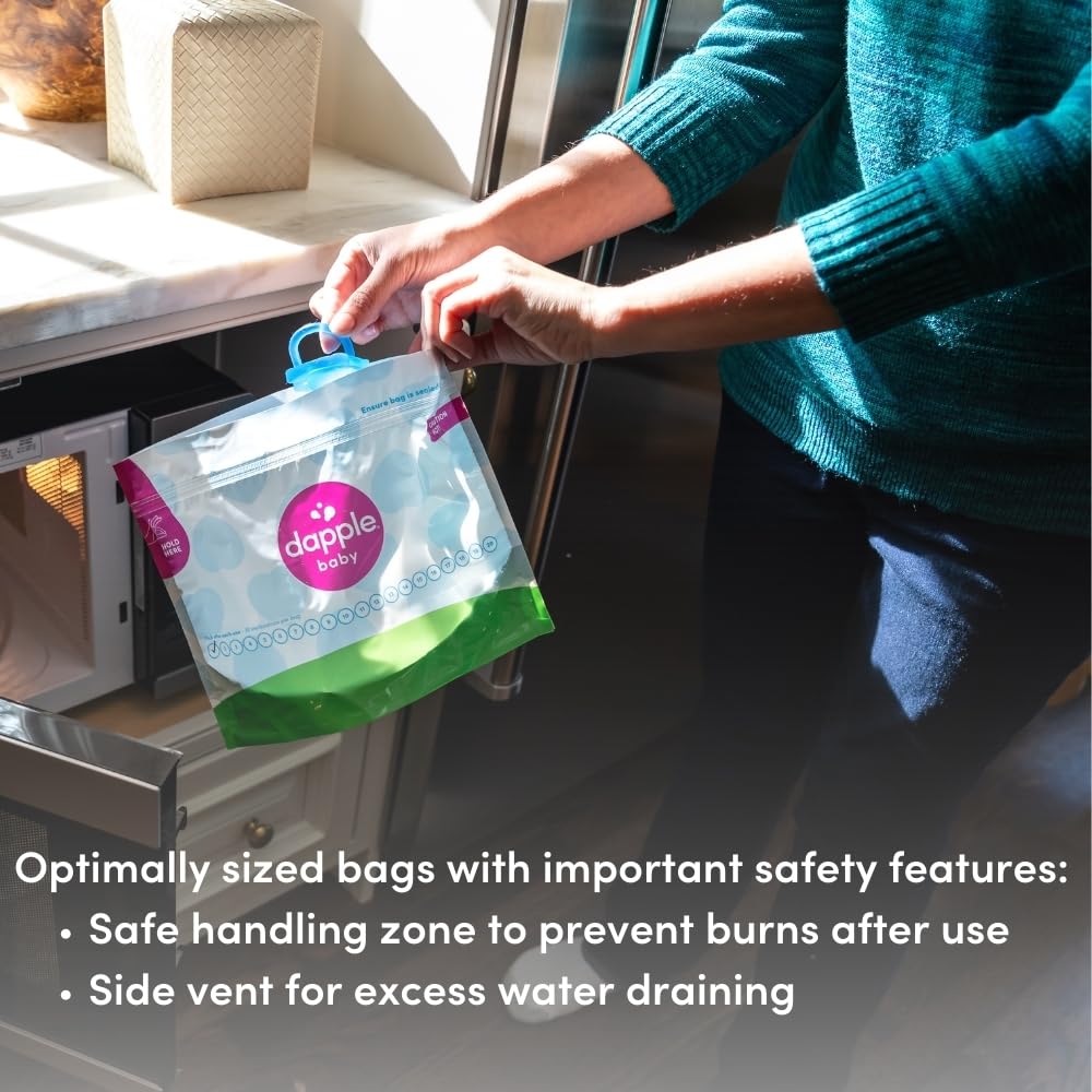 Dapple Baby Microwave Sterilizer Bags, Reusable, 20 Uses Per Bag, Great for Breast Pump Parts & Bottles, 8 Count (Pack of 2)