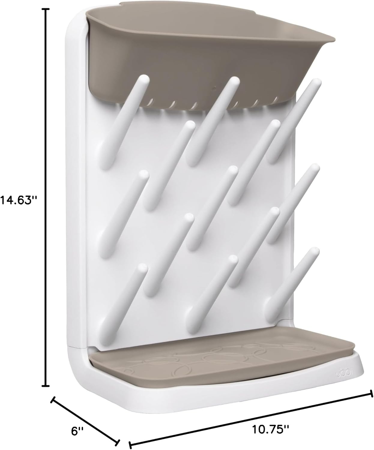 Ubbi Vertical Baby Bottle Drying Rack, Space Saving Countertop Drying Rack Baby Accessory, Taupe