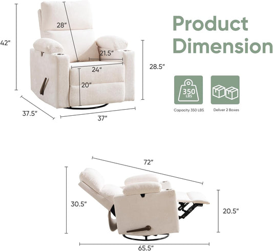 Rocking Chair Nursery with Adjustable Armrest for Breastfeeding, Glider Recliner Nursery Chair with Massage and Heat, Power Swivel Rocker Recliner with Adjustable Headrest, Corduroy, Beige