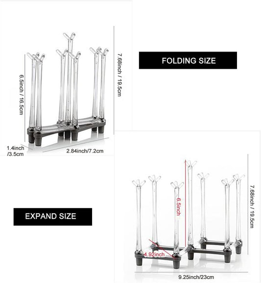 Marbrasse Retractable Cup Drying Rack, Drinking Glass and Sports Bottle Drainer Stand, Plastic Bag Dryer with Non-Slip Bottom for Kitchen Countertop