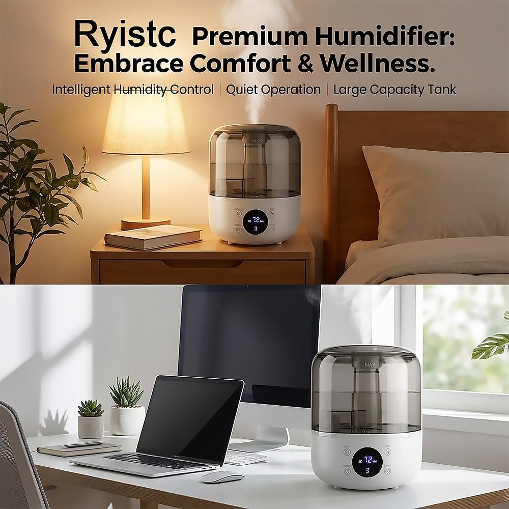 Humidifiers for Bedroom, 3L Top Fill 26H & Quiet Runtime for Large Room, Cool Mist Ultrasonic Humidifier with Humidity Sensor, Aroma Diffuser, Air Humidifier for Home, Baby, Nursery, Plants