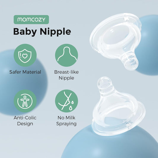 Momcozy Soft Baby Nipple Premium Natural Flow Silicone for Wide-Neck Bottles, BPA-Free, Perfectly Compatible with Momcozy Breast Milk Cooler, Small (Pack of 2)