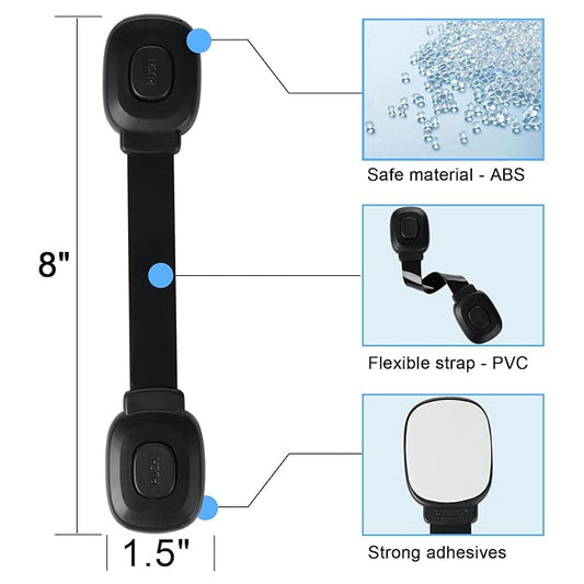 Fursafe&Q Cabinet Locks Baby Proofing, Child Safety Strap Locks Adhesive Black - Child Proof Fridge Lock Drawer Door Toilet Latches No Drill Multi-Purpose for Furniture Kitchen Lock
